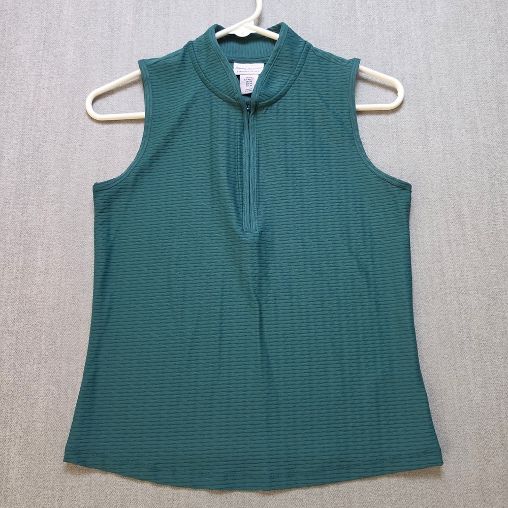 Tommy Bahama Tank Top Women XS Green Textured Quarter Zip Everyday Active